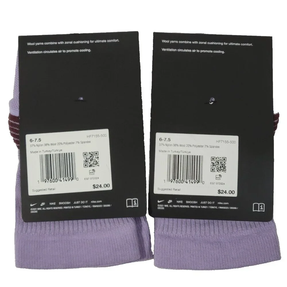 Nike Trail Running Ankle Socks Wool Blend Unisex Women 7.5-9 Men 6-7.5 -LOT OF 2